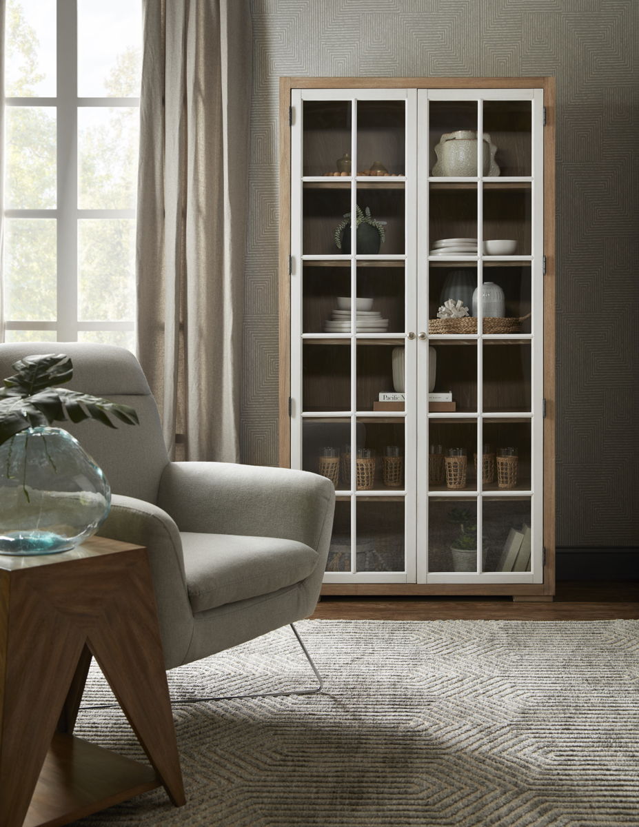 Contemporary 5-Shelf Glass Door Bookcase - Light Brown