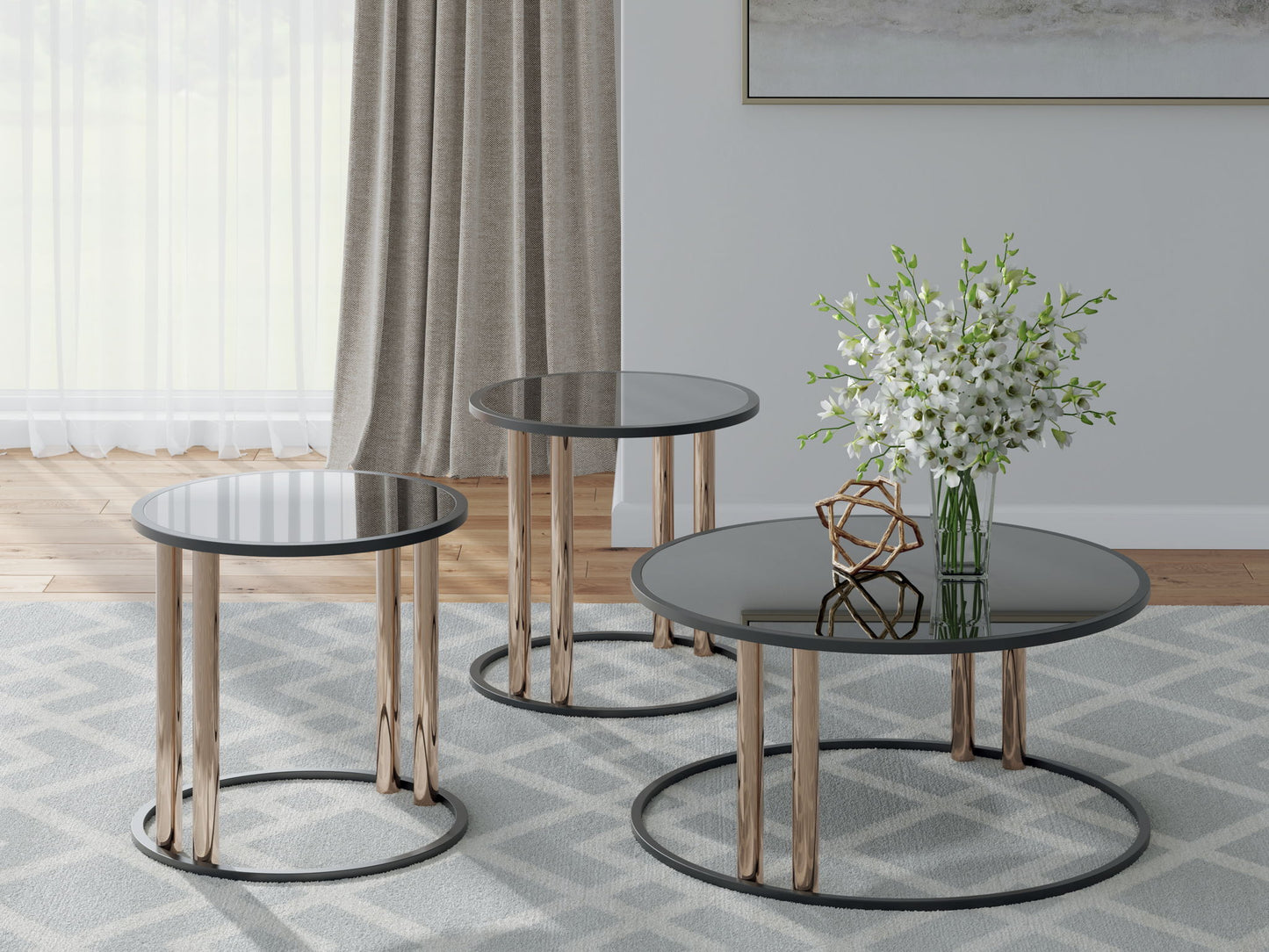 Hannerly - Occasional Table Set (Set of 3) - Black / Gold Finish