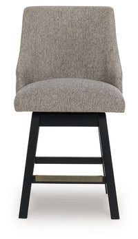 Neymorton - Dark Grayish Brown - Upholstered Swivel Barstool (Set of 2)