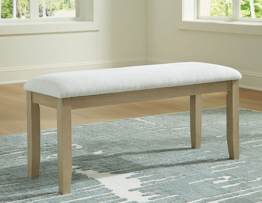 Calmoro - Large Upholstered Dining Room Bench - Off White / Gray