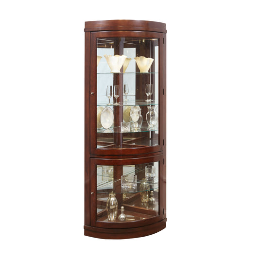 PFC Curios - Curved 5 Shelf Corner Curio Cabinet - Cherry Brown