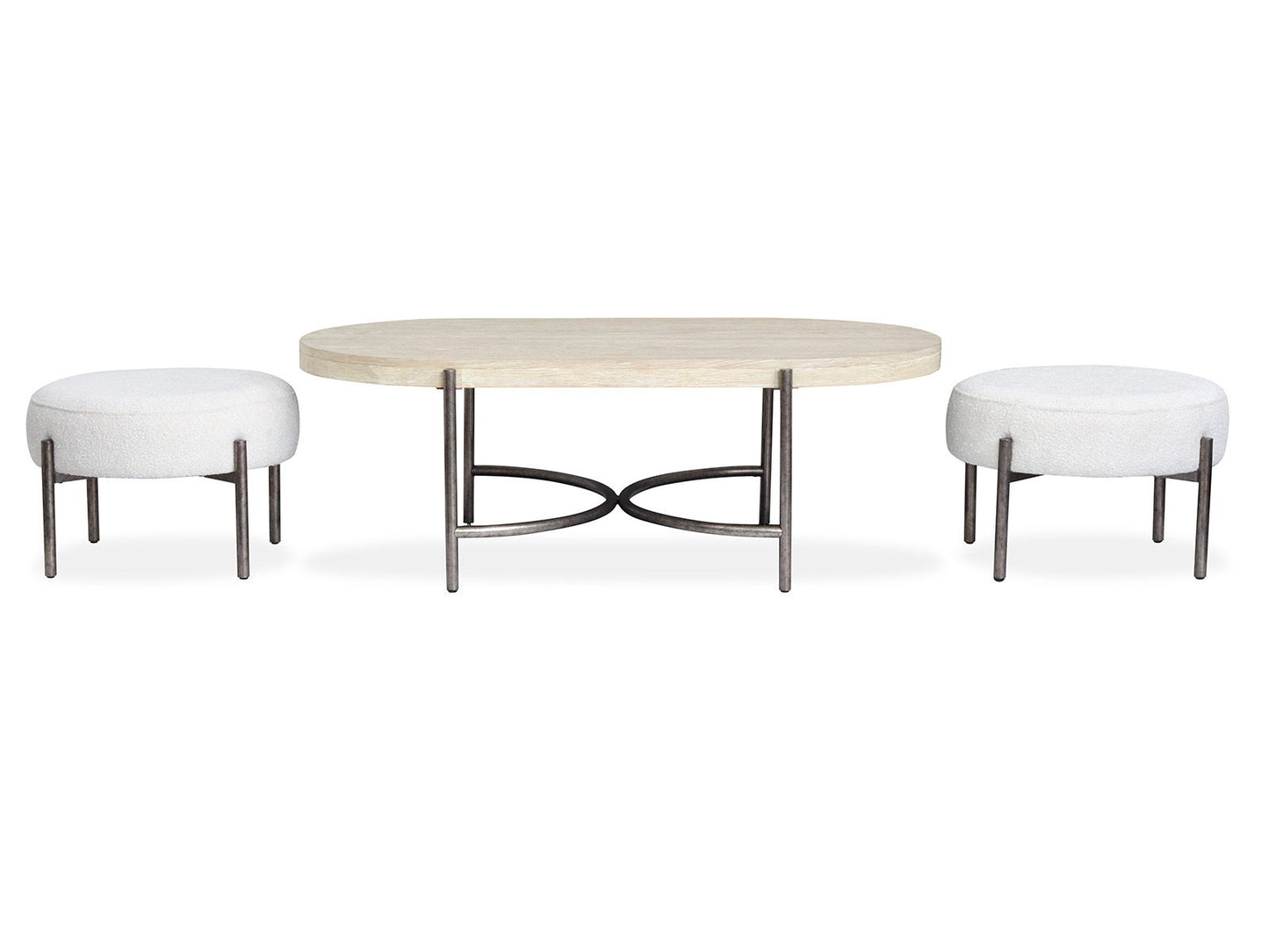 Jennings - Oval Cocktail Table With Two Ottomans - Edgecomb Grey And Weathered Antique Nickel