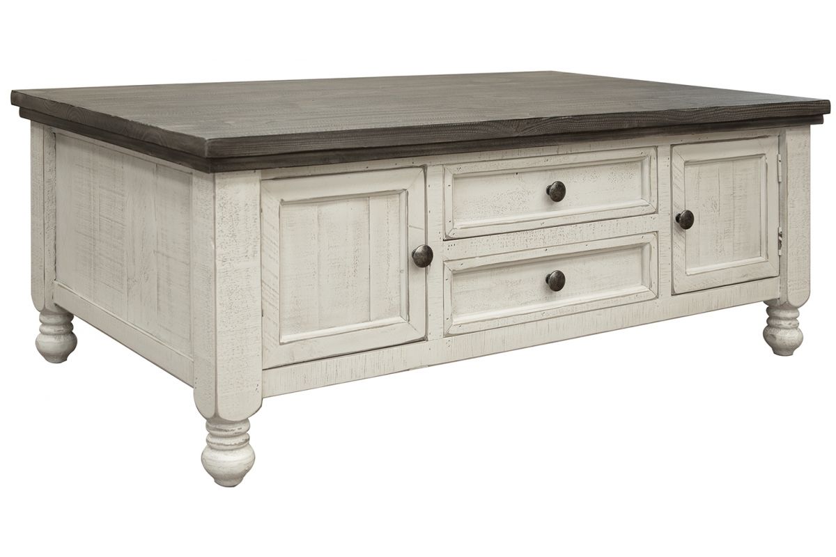 Stone - Cocktail Table With 4 Drawers - Antiqued Ivory / Weathered Gray