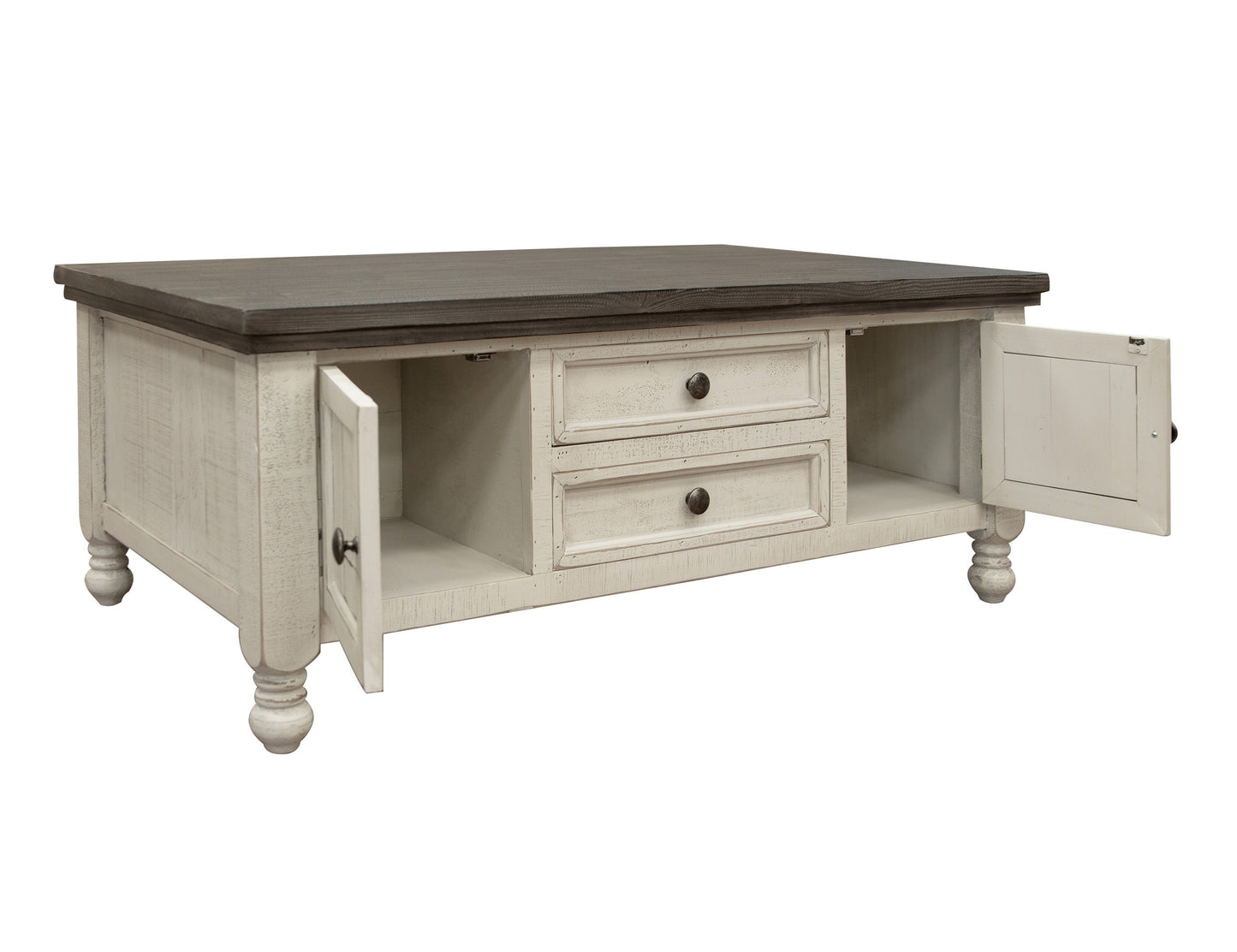 Stone - Cocktail Table With 4 Drawers - Antiqued Ivory / Weathered Gray