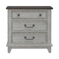 River Place - 3 Drawer Nightstand With Charging Station - Riverstone White & Tobacco
