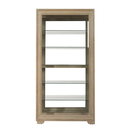 Light Wood Modern 5-Shelf Sliding Door Curio With LED Light - Light Brown