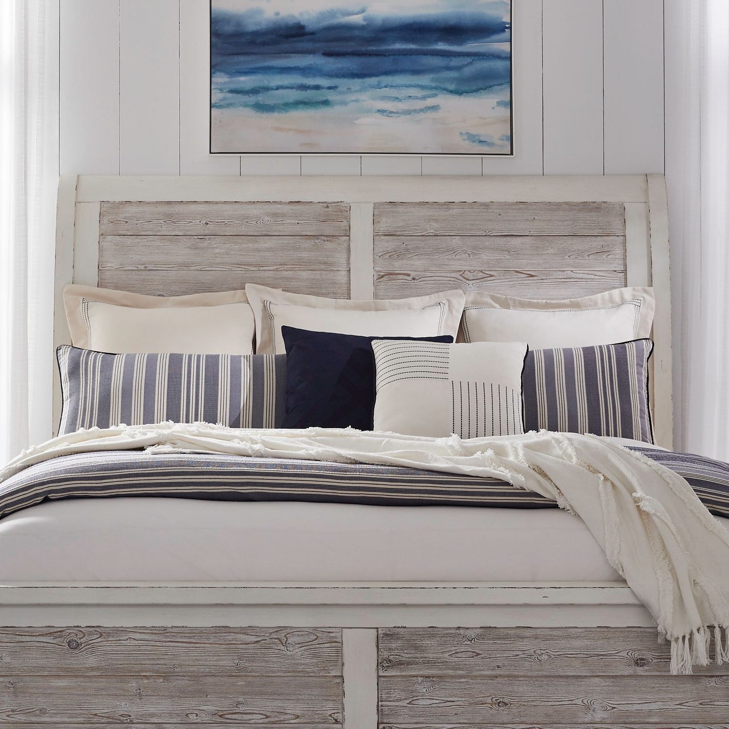Backroads - King Sleigh Headboard - Weathered White