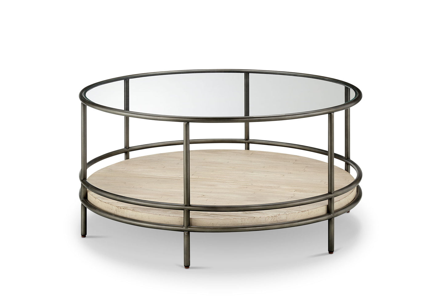 Cena - Round Cocktail Table - Natural And Vintage Nickel