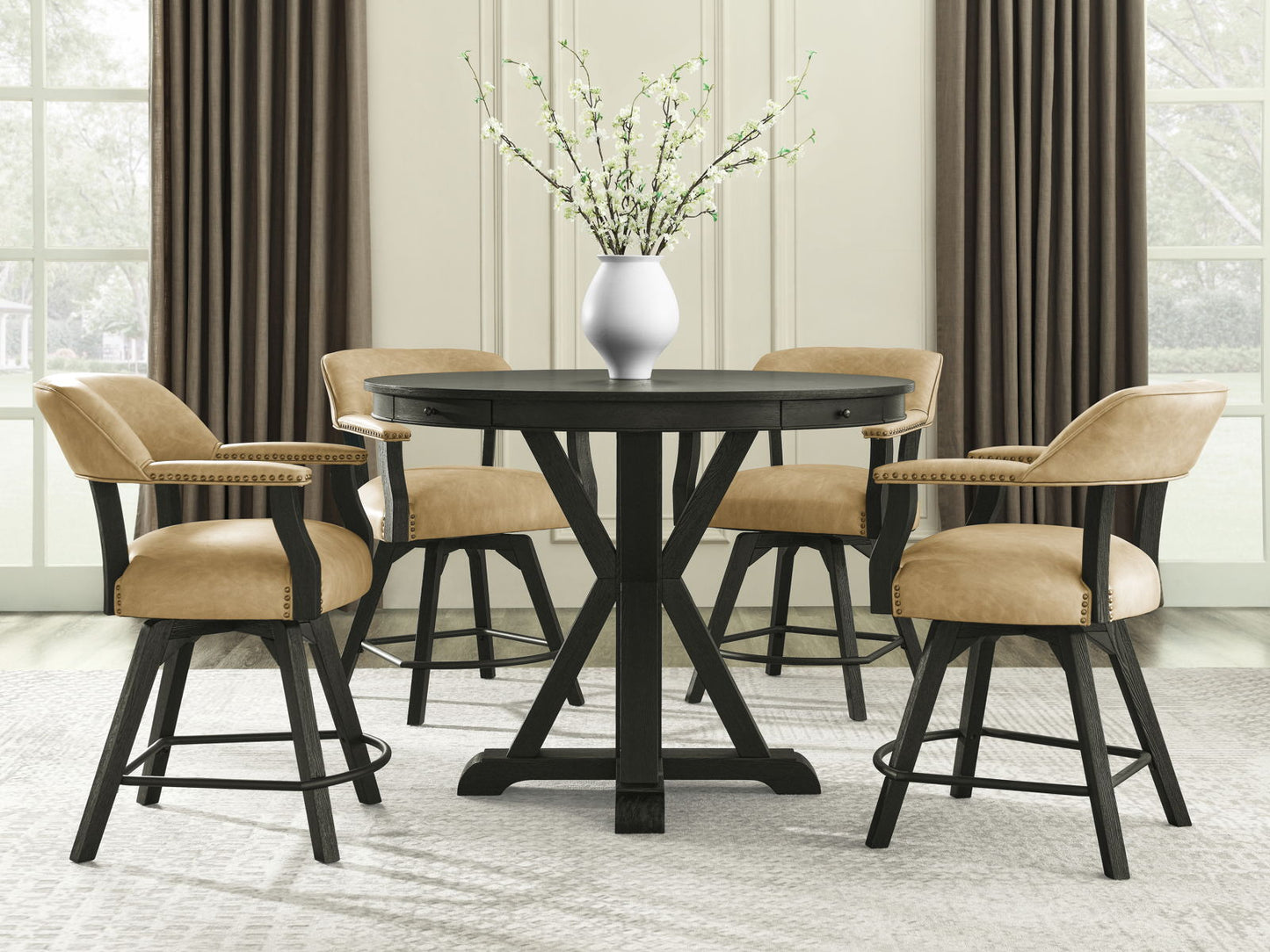 Rylie - 6 Piece Counter Dining Set (Counter Table With Game Top & 4 Counter Chairs) - Black / Sand