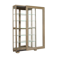 Light Wood Modern 5-Shelf Sliding Door Curio With LED Light - Light Brown