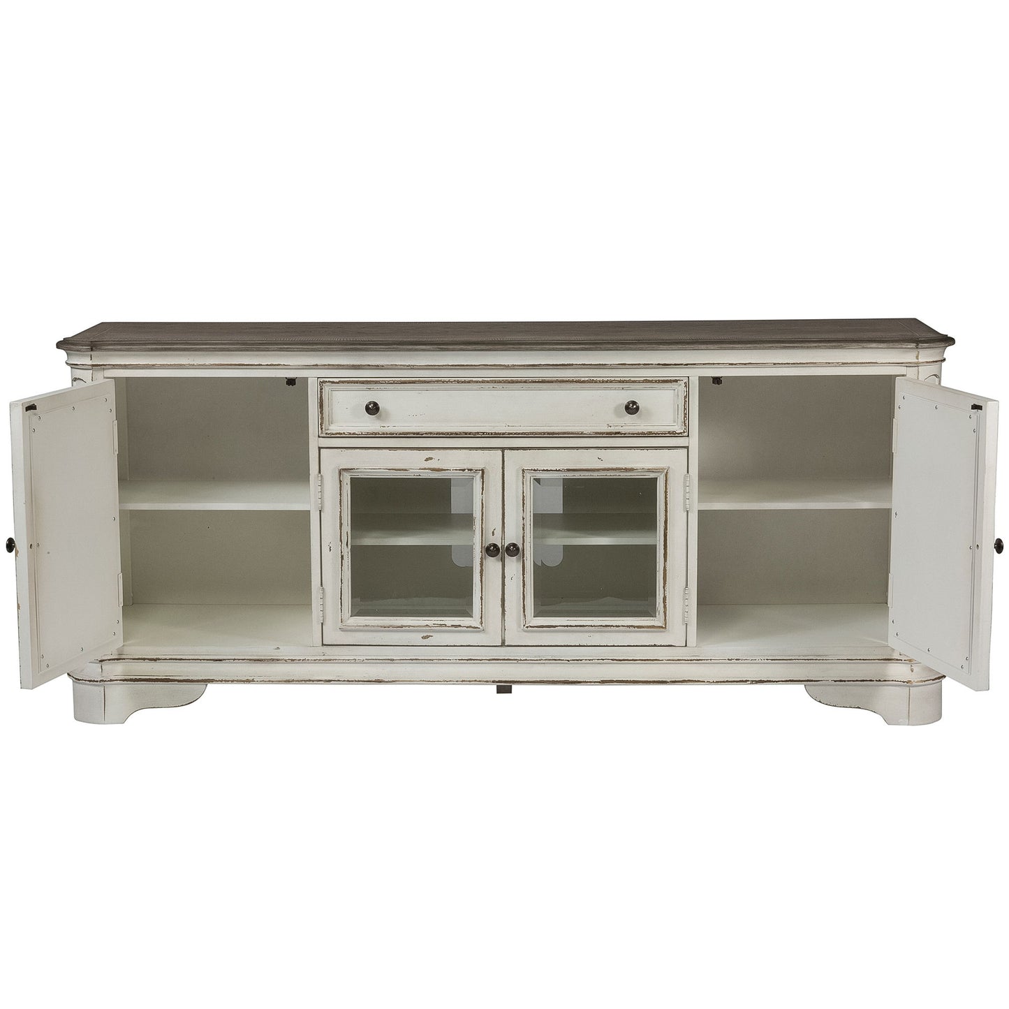 Magnolia Manor - Entertainment TV Stand - White - Glass Doors