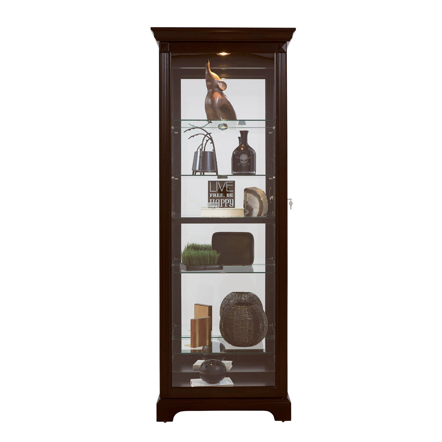 PFC Curios - Locking Slide Door 5 Shelf Curio Cabinet - Deep Cherry Brown