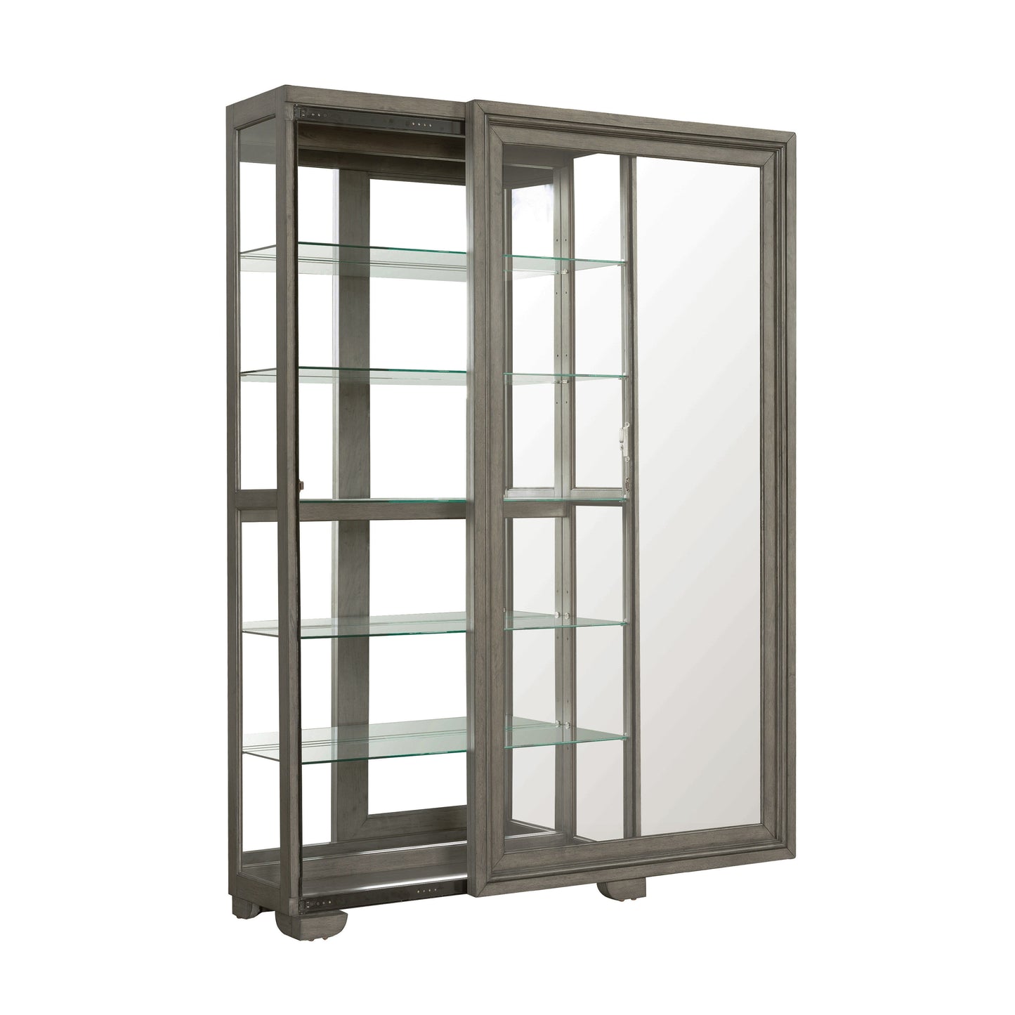 Modern Wood Framed 5-Shelf Sliding Door Curio With LED Light - Dark Brown