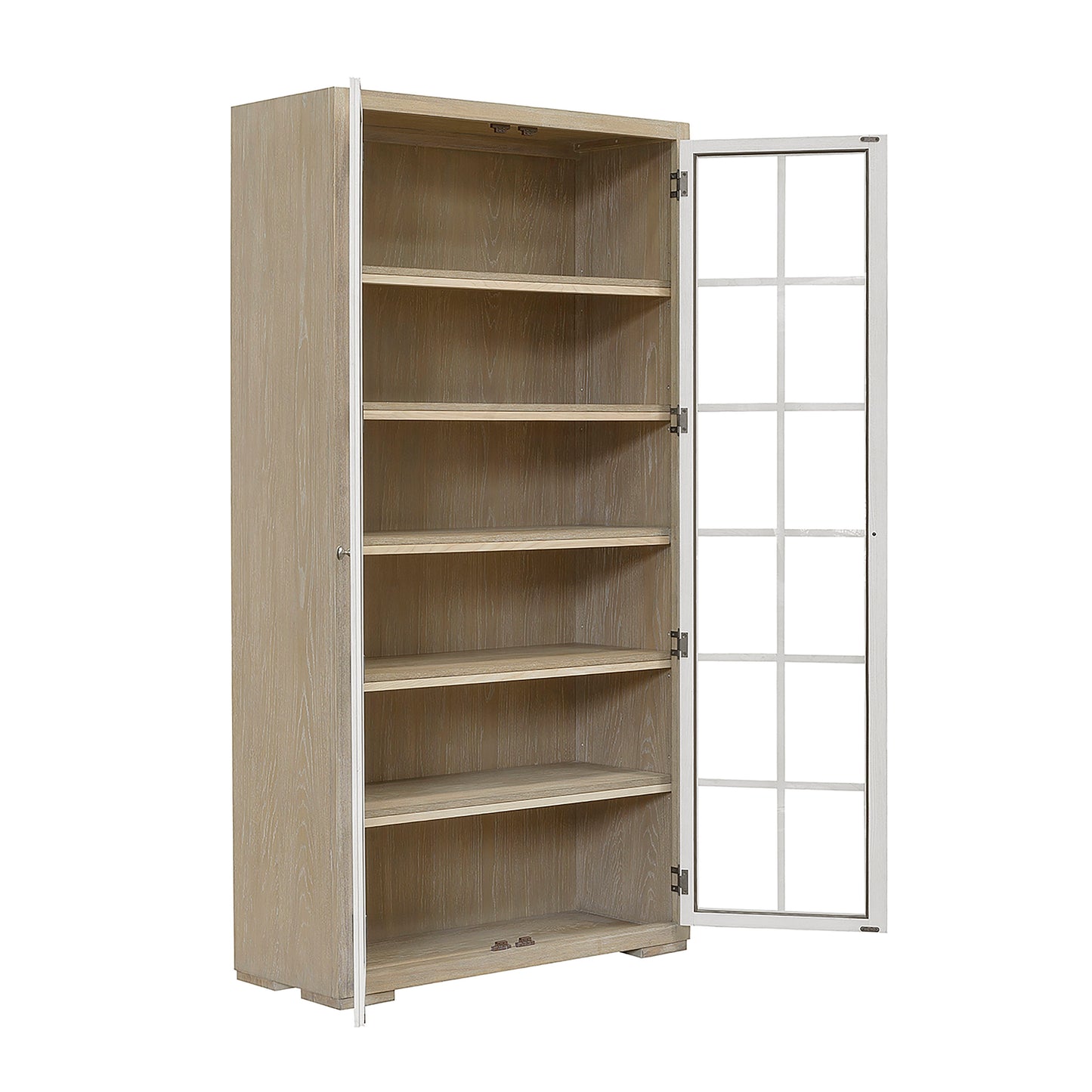 Contemporary 5-Shelf Glass Door Bookcase - Light Brown