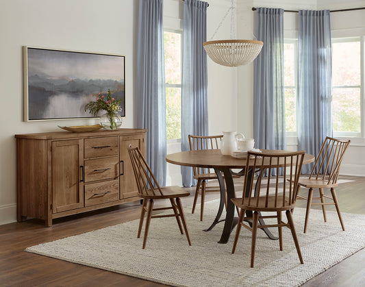 Dovetail - Solid American Oak - Round Table With A Metal Pedestal