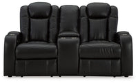 Caveman Den - Midnight - Power Reclining Loveseat with Console/ Adj Hdrst