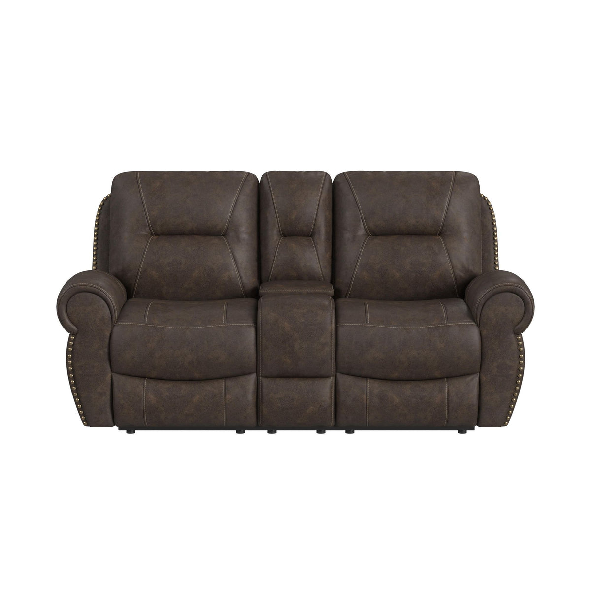 Topeka - Loveseat With Console, Hidden Cups - Rocky Brown