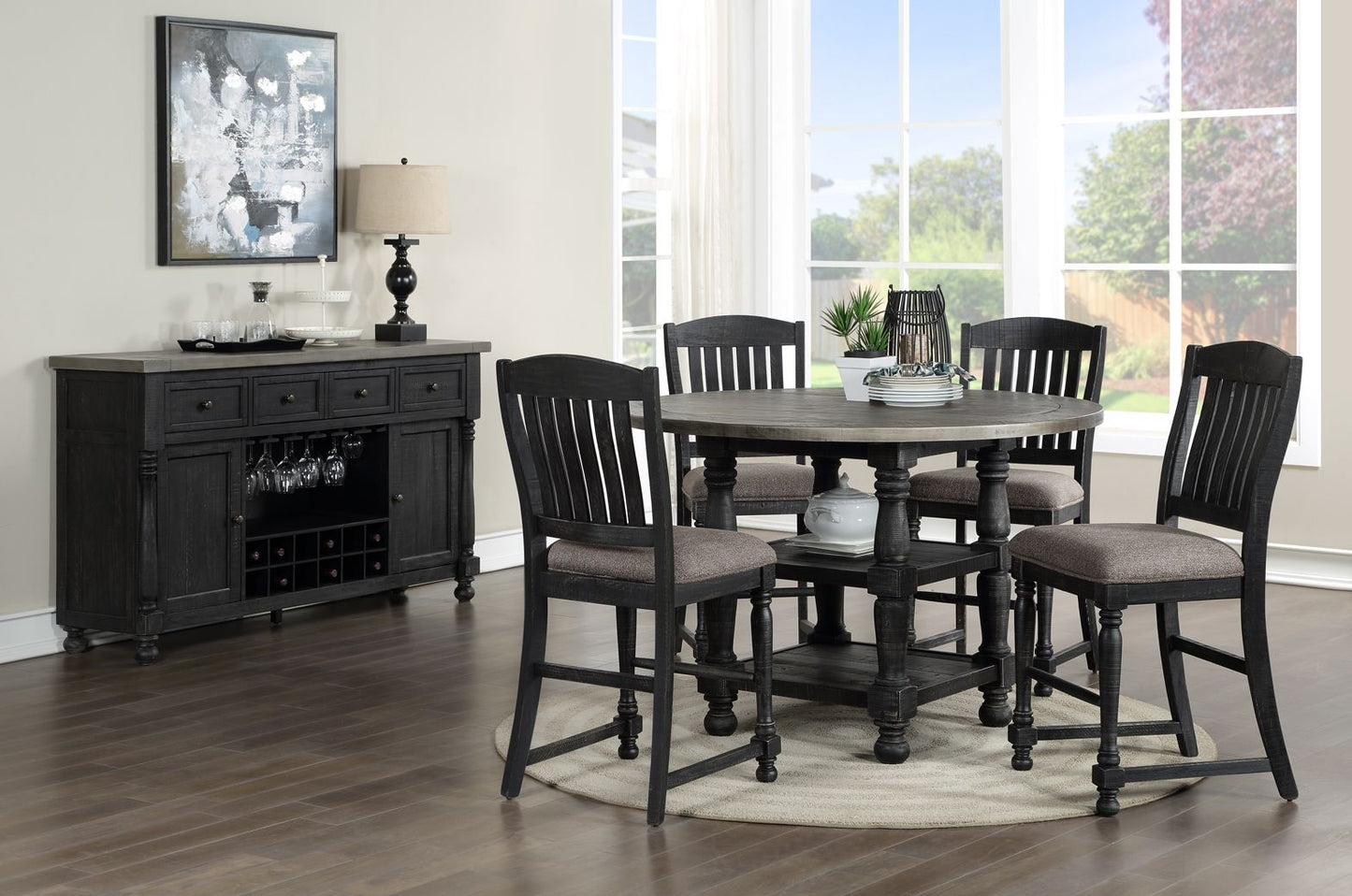 D00511 - 5 Piece Set (Gathering Table And 4 Gathering Chairs) - Gray / Black