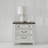 River Place - 3 Drawer Nightstand With Charging Station - Riverstone White & Tobacco