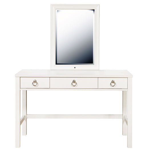 Bella White - Kids 3-Drawer Vanity Desk And Upholstered Stool Set - White