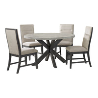 Axel - 5 Piece Standard Height Dining Set (Round Table And Four Fabric Chairs) - Espresso / Light Gray