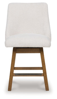 Cabalynn - Oatmeal / Light Brown - Upholstered Swivel Barstool (Set of 2)