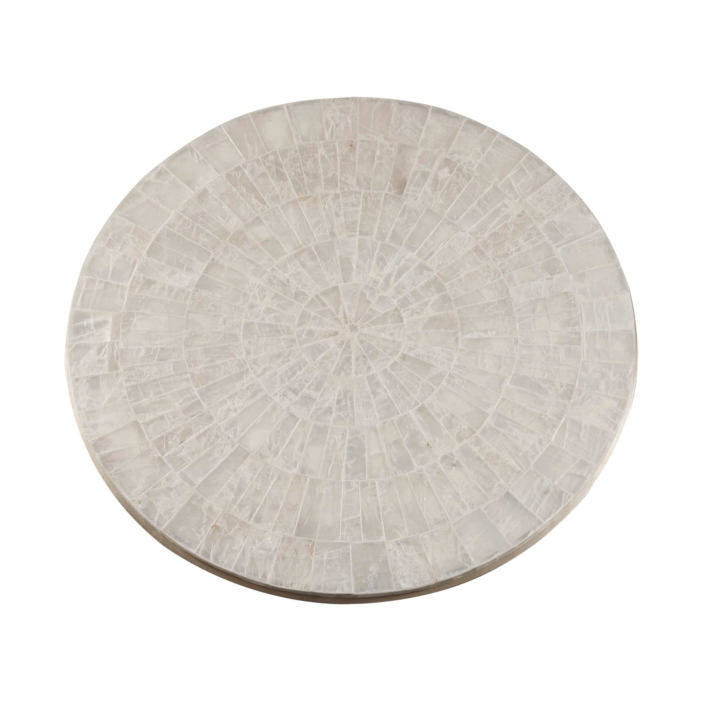 Round Stone Top Cocktail Table With Decorative Metal Base - Beige