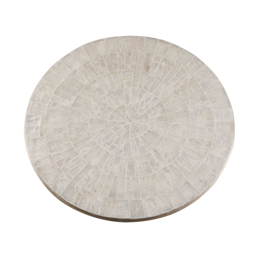 Round Stone Top Cocktail Table With Decorative Metal Base - Beige