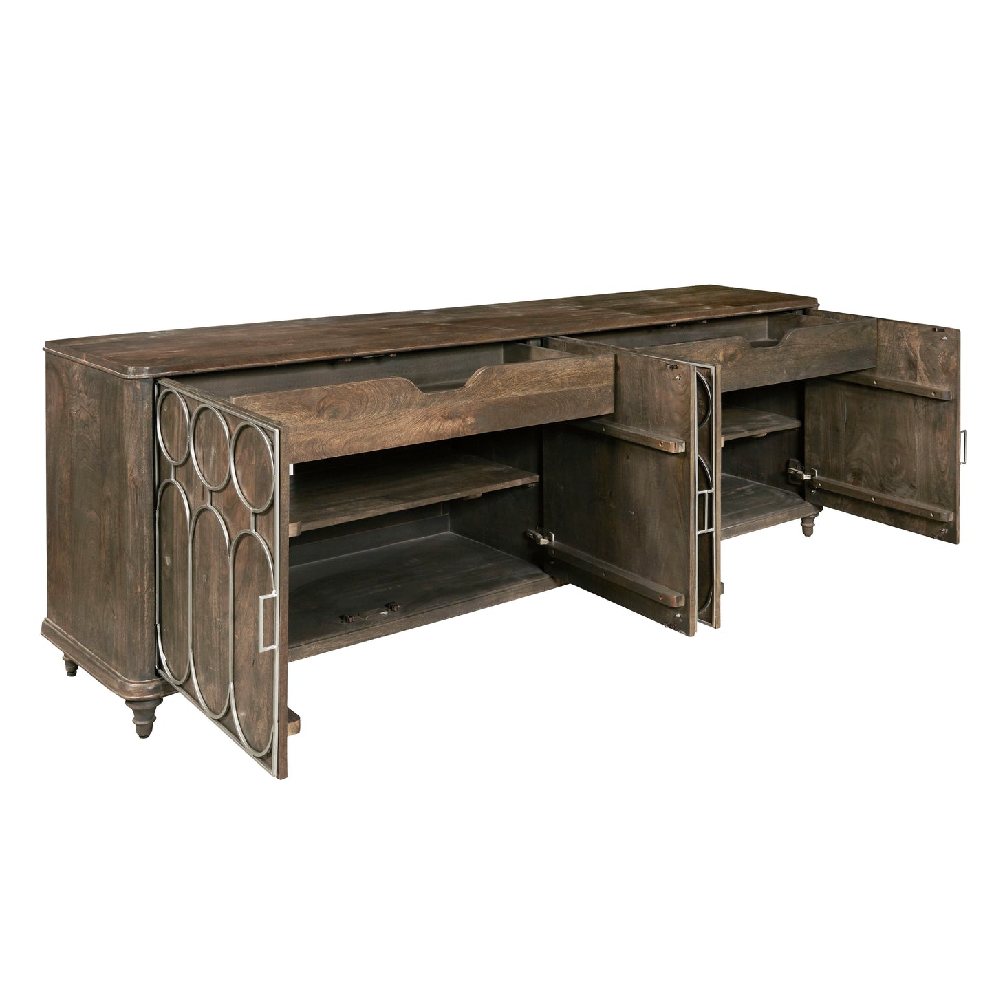 4-Door Console With Tray Drawers - Brown