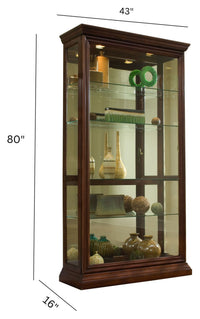 PFC Curios - Lighted Sliding Door 4 Shelf Curio Cabinet - Cherry Brown