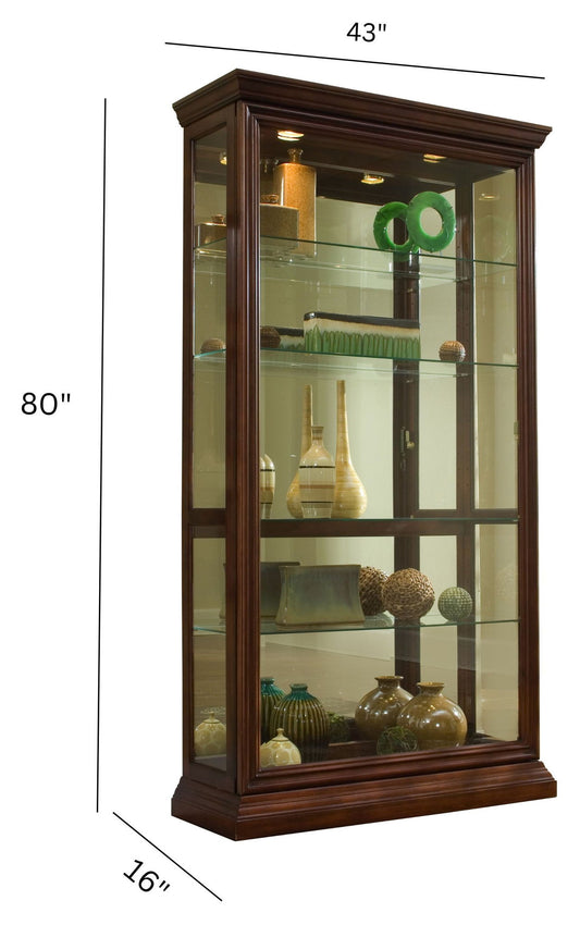 PFC Curios - Lighted Sliding Door 4 Shelf Curio Cabinet - Cherry Brown
