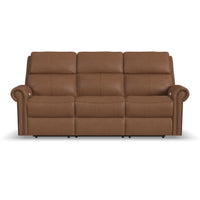 Bernard - Power Reclining Sofa With Console, Power Headrests & Lumbar, Nailhead Trim