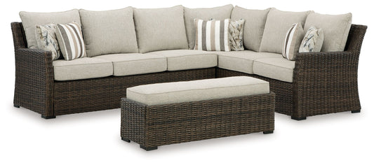 Brook Ranch - Brown - Sofa Sectional, Bench With Cushion (Set of 3)