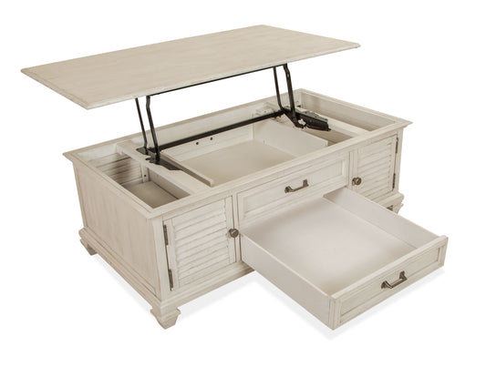 Newport - Lift Top Storage Cocktail Table (With Casters) - Alabaster