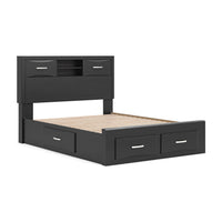 Stabotta - Queen Bookcase Bed With Storage Footboard And 2 Under Bed Storage Units - Black