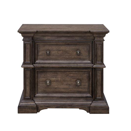 Woodbury - Two Drawer Nightstand with USB - Cowboy Boots Brown