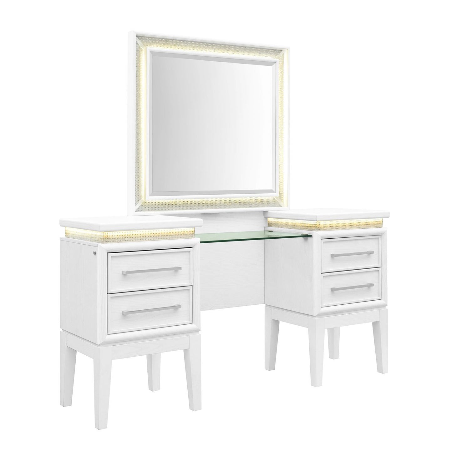 Reflections - Vanity Desk - Pearl White & Rhinestone