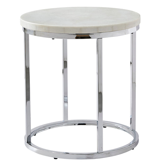 Echo - White Marble Top Round End Table - White