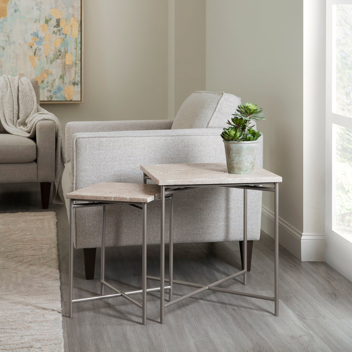 Small Stone Top Nesting table - Beige