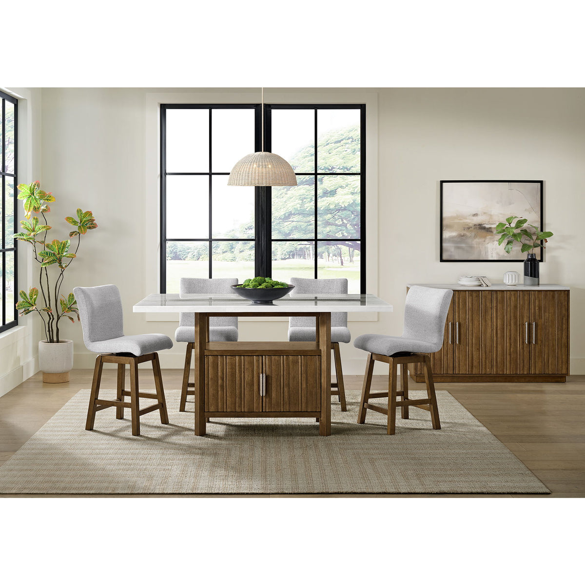Carmela - Server With White Marble, Power And USBC - Brown