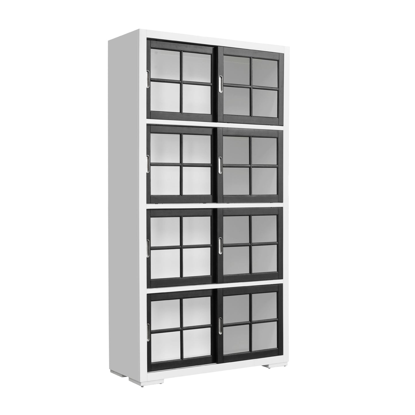 Contemporary 4-Shelf Sliding Door Bookcase - White / Black