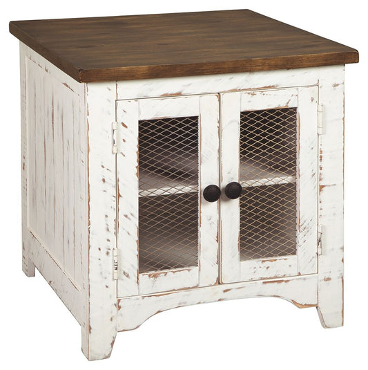 Wystfield - White / Brown - Rectangular End Table - 2 Doors